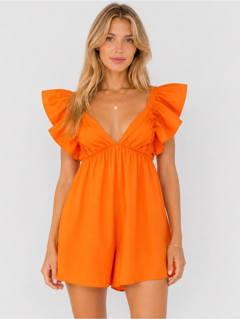 Women's Orange Mini Dress with Flutter Sleeves
